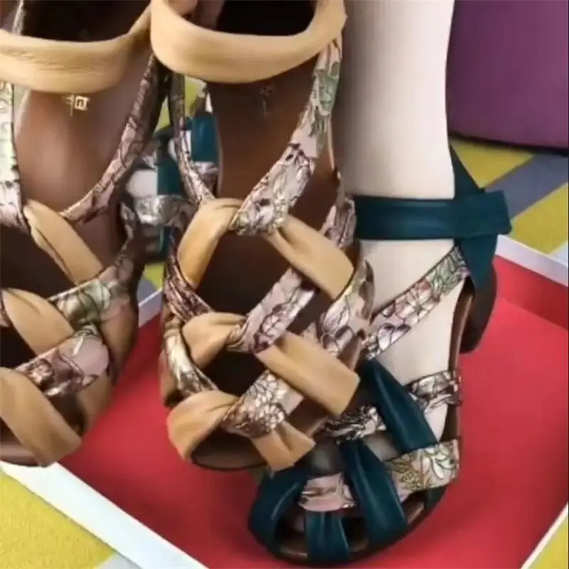 Thick Heel Braided Sandals Summer Fisherman Shoes Ethnic Style Hollow Sandals Retro Mary Jane Shoes Women's Shoes Platform Shoes