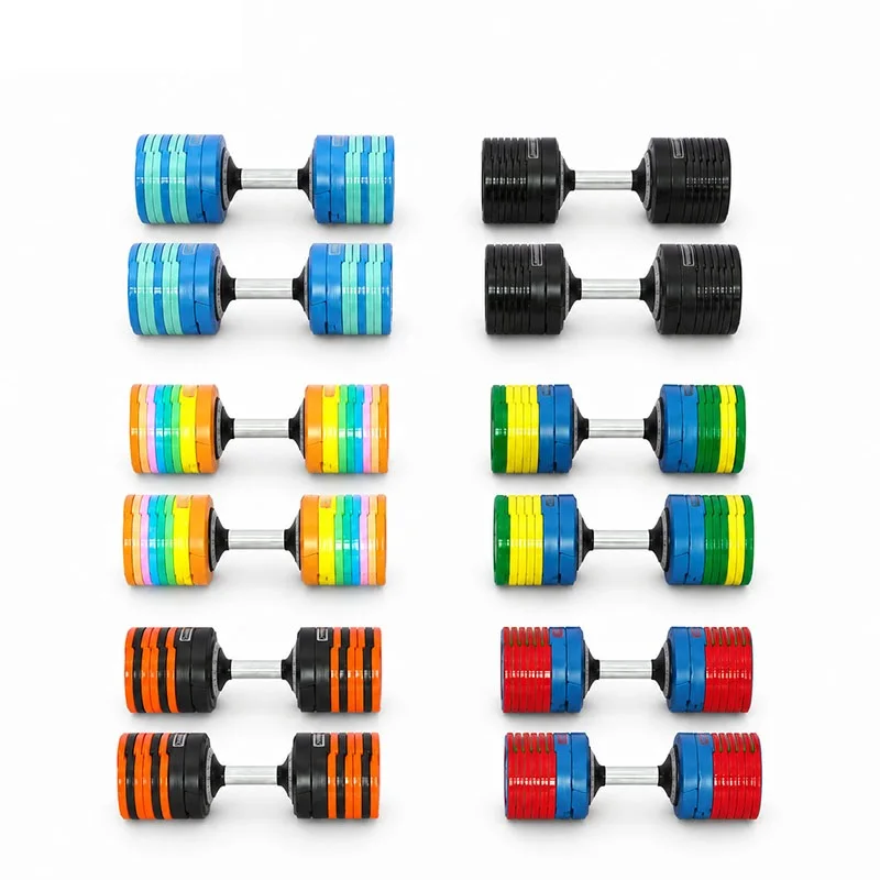 Adjustable Dumbbell Set, 1kg Increment, Colored Plastic Coating, Quickdraw Drop Proof, Movable Body, Unisex Fitness Equipment