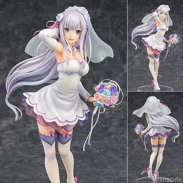 

100% Original: In Stock Zero-Starting Life In Another World Emilia Wedding Dress 1/7 25CM Figure PVC Action Figure Model Toys