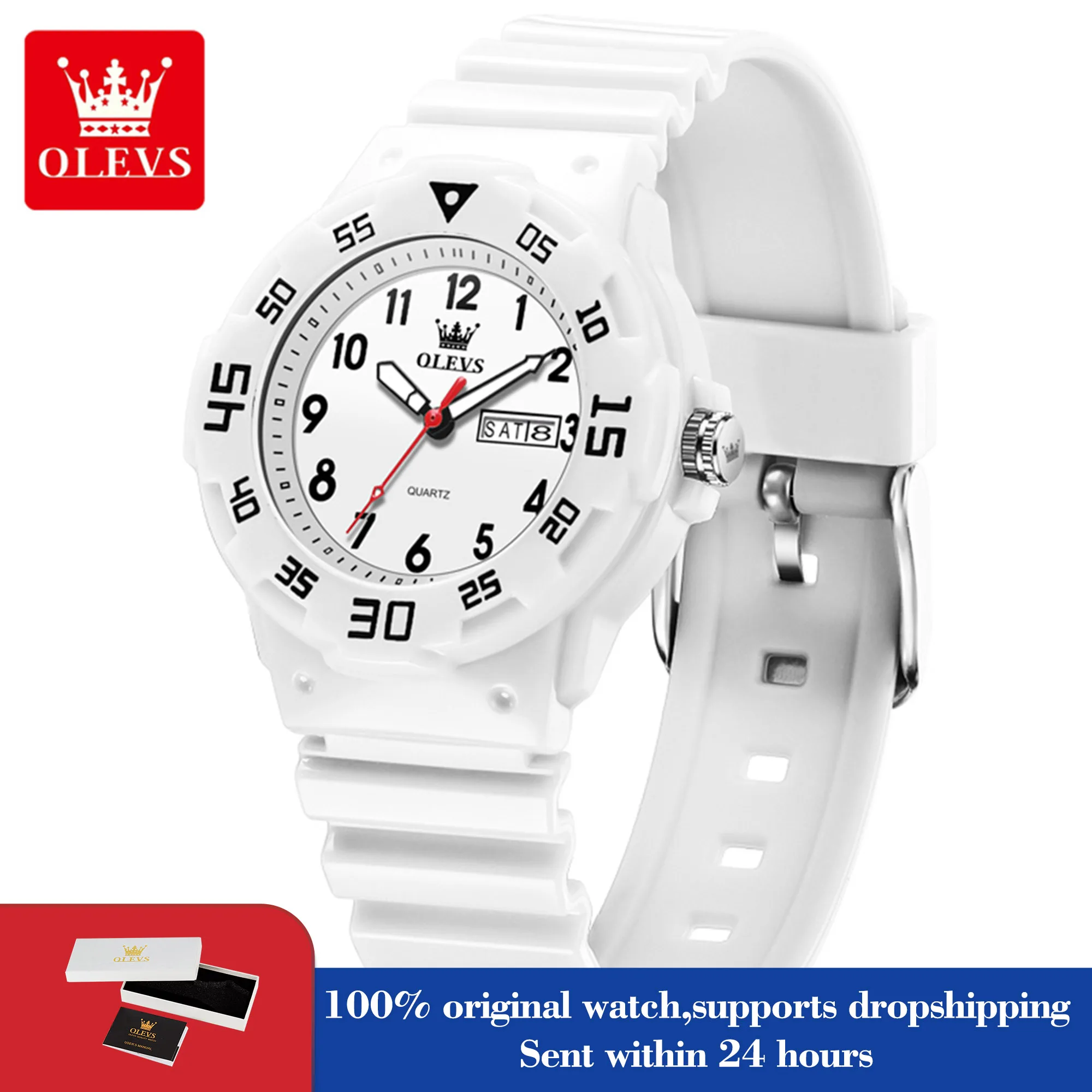 

OLEVS 5659, женские часы с номером, силиконовый ремешок, студенческие кварцевые часы для женщин, модные водонепроницаемые ручные часы с двойным календарем