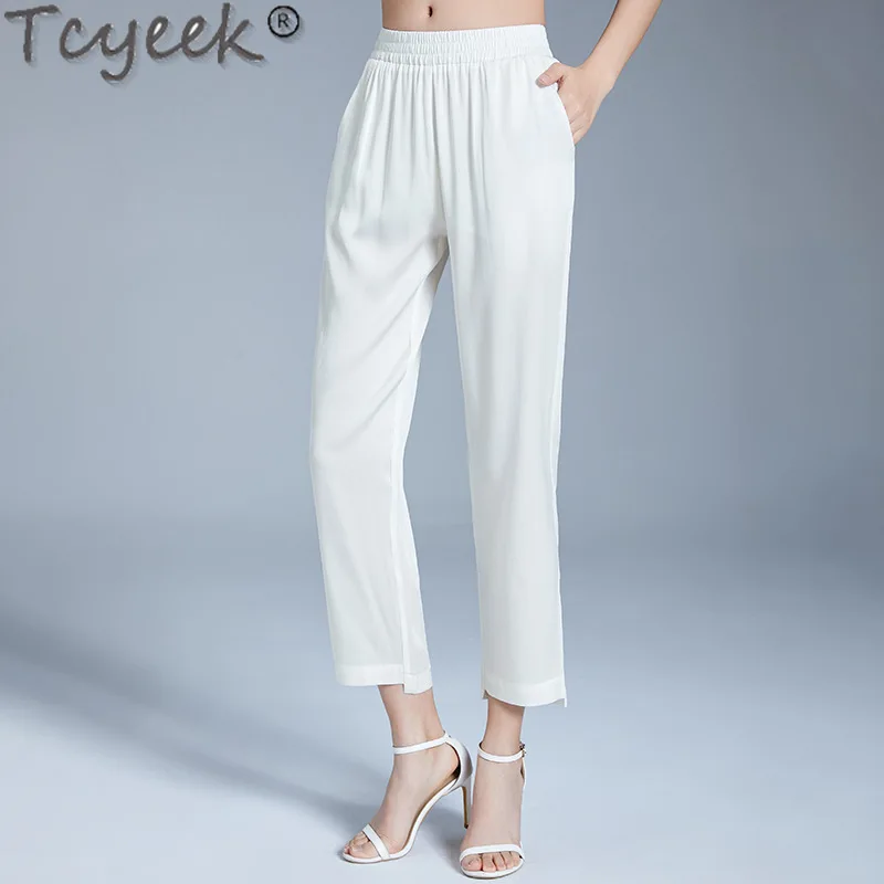 

Tcyeek 95% Mulberry Silk New Pants Summer Pants Thin Style Straight Pants for Women Clothes Ankle-length Woman Trousers 2024