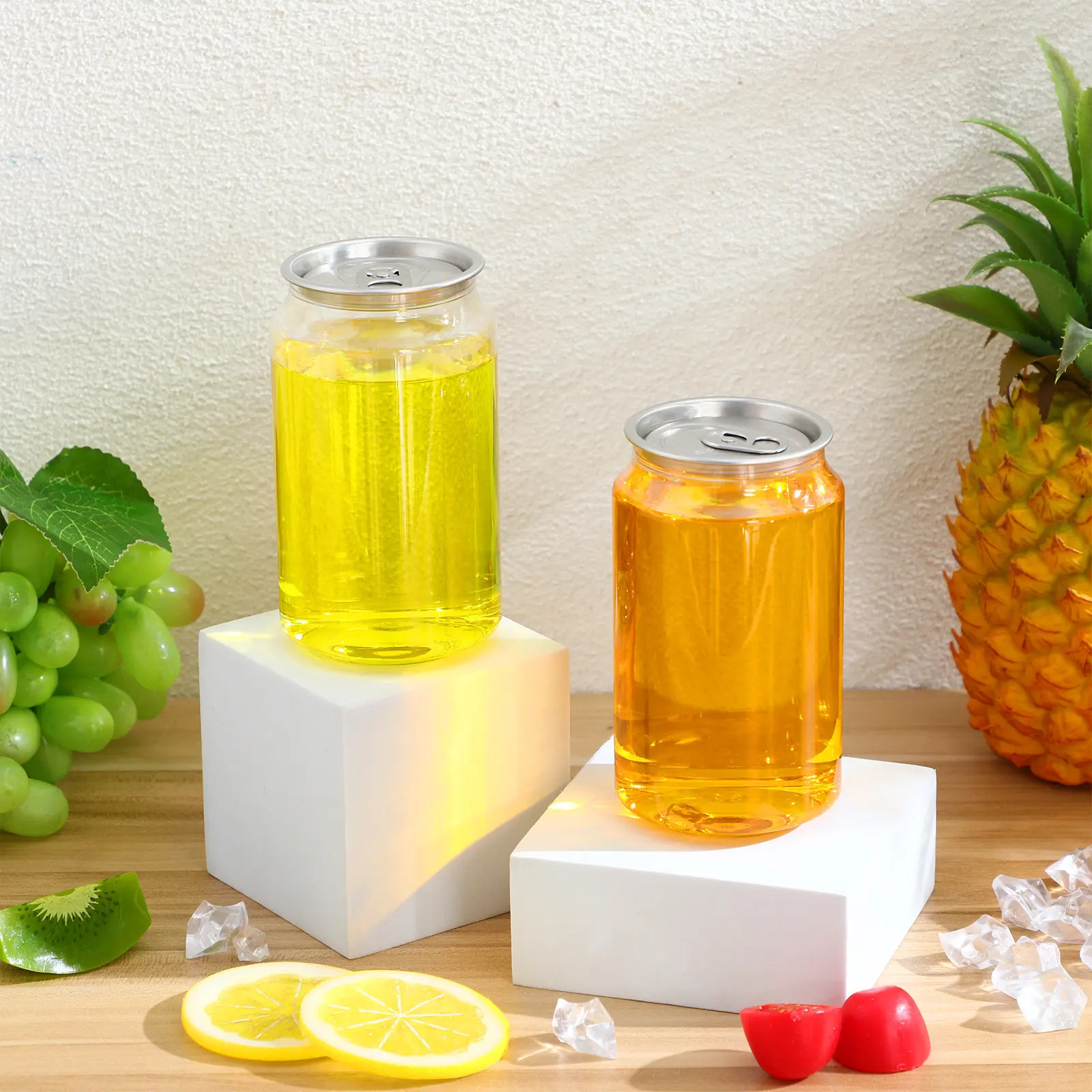 12Pcs Reusable Clear Plastic Drink Bottles Leakproof Aluminum Cap Juice Smoothie Milk Containers 400Ml for Travel Picnic