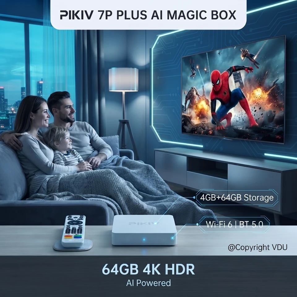 Genuine】PIKIV 7P PLUS AI Magic Box 64GB 4K HDR AI Powered 4GB+