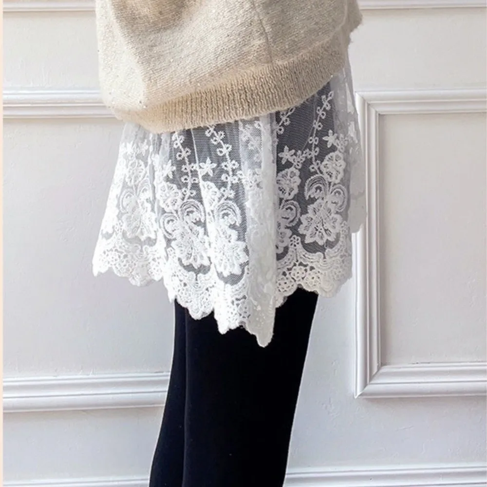 Trendy Lace Trim Fart Curtain for Women Flower Embroidery Y2K Hip Curtain Versatile Pretty Apron Wrap Skirt Trousers Decoration