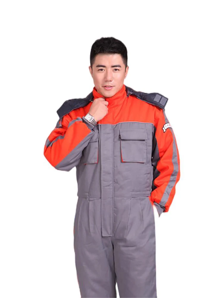 Combinaison coupe-vent unisexe avec veste de sécurité, vêtements de travail, uniforme de travail, coton thermofusible à l'intérieur, gris, orange, chaud, hiver, 7768