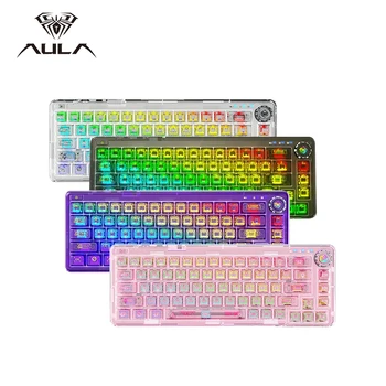 AULA Mechanical Keyboard F68 2.4GWireless/Bluetooth/Wired Transparent Colorful Lights Keycaps for Working Gaming Mechanical Keyboard