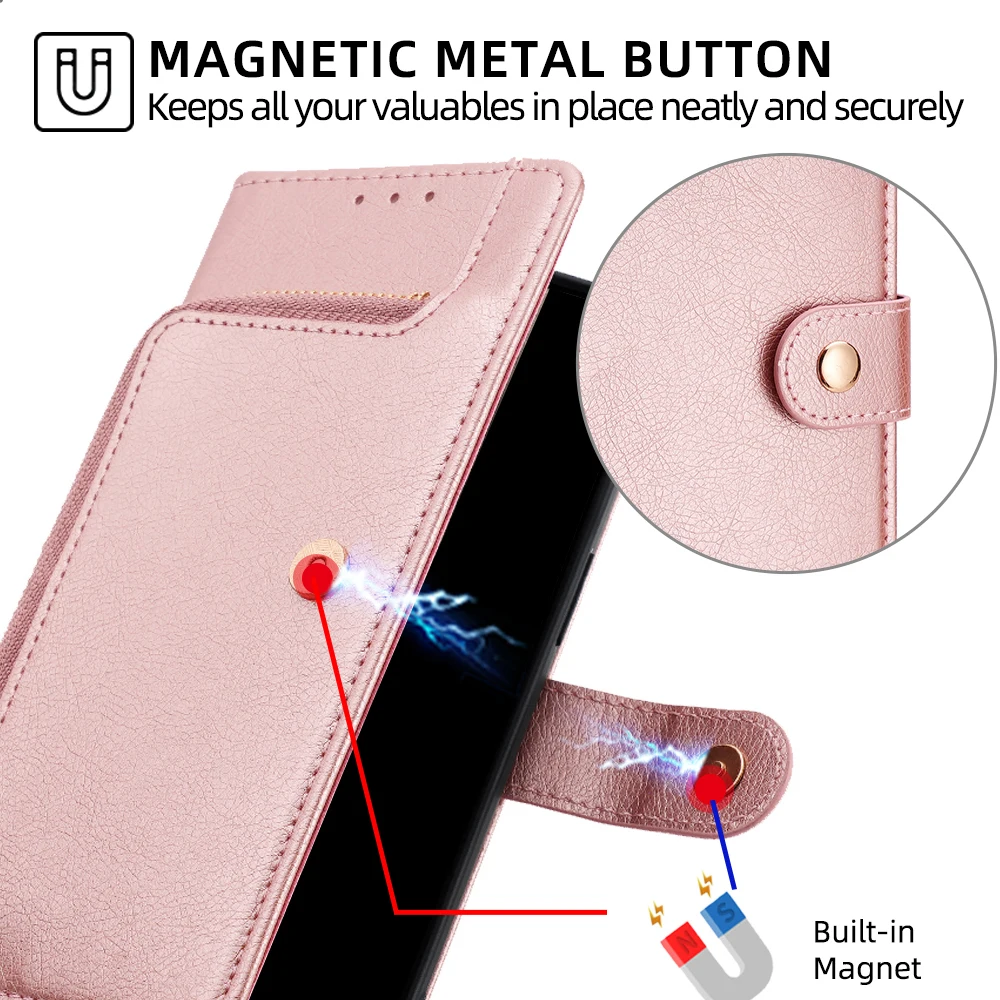 Ladies Magnet Buckle Flip Phone Case for Huawei P60 P50 P40 P30 P20 Pro Plus P50E P40 Lite E Zipper Wallet Case Card Slots Funda - view 5