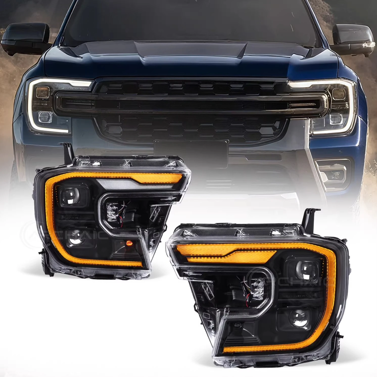 

For Ford Ranger 2022 2023 2024 Headlight Assembly Upgrade LED Lens Daytime Running Lights Flowing Turn Signal Car Accessories