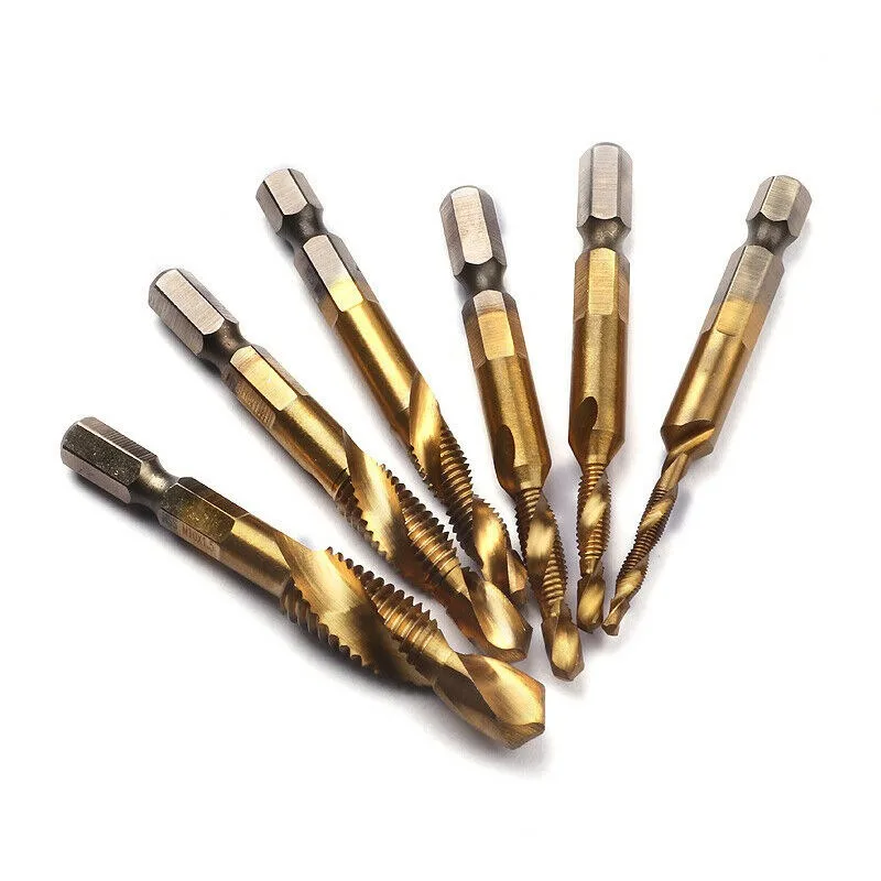 BIESUO Hexagon Handle Compound Tap High Speed Steel M3-M10 Drilling and Chamfering Triplex Tap Set