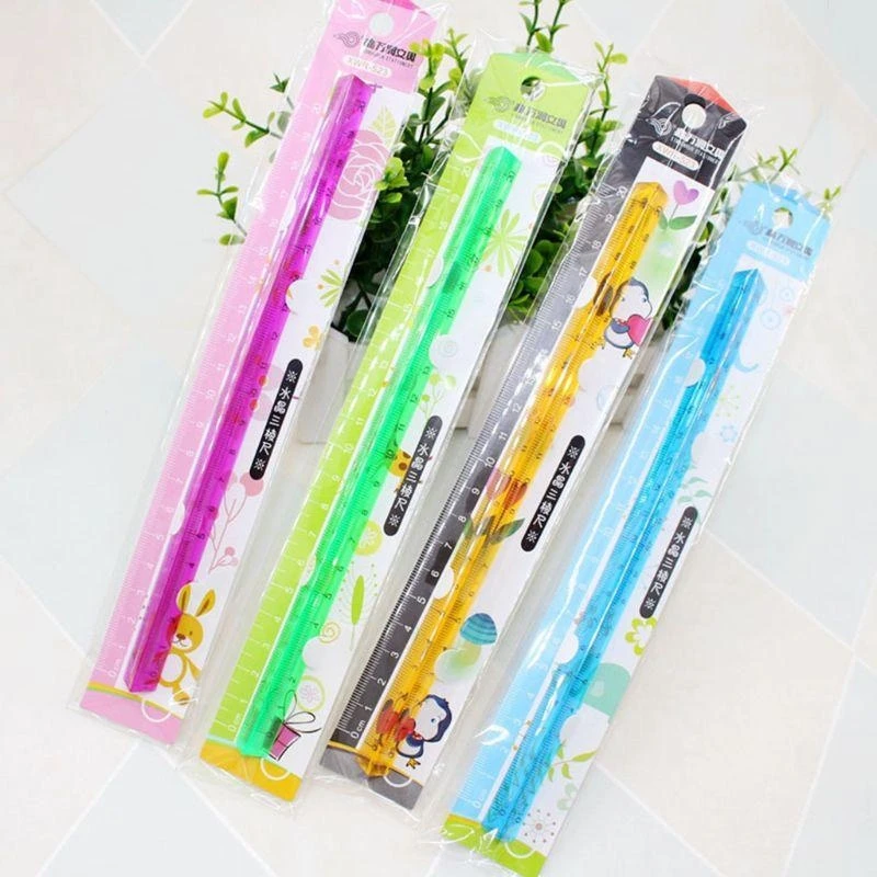 Q5WA Portable Acrylic Straight Ruler Three-sided Plastic Ruler Accurate Mathematics Ruler Lightweight Durable School Supplies