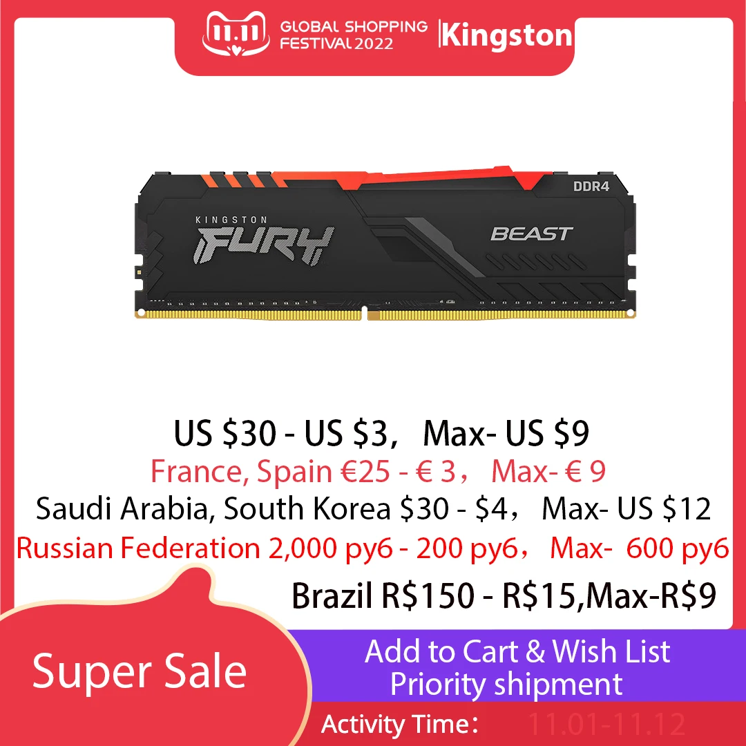 Kingston HyperX FURY DDR4 RGB hafıza 2666MHz 3200MHz DDR4 CL15 1.2V DIMM 8GB 16GB Memoria ram masaüstü için