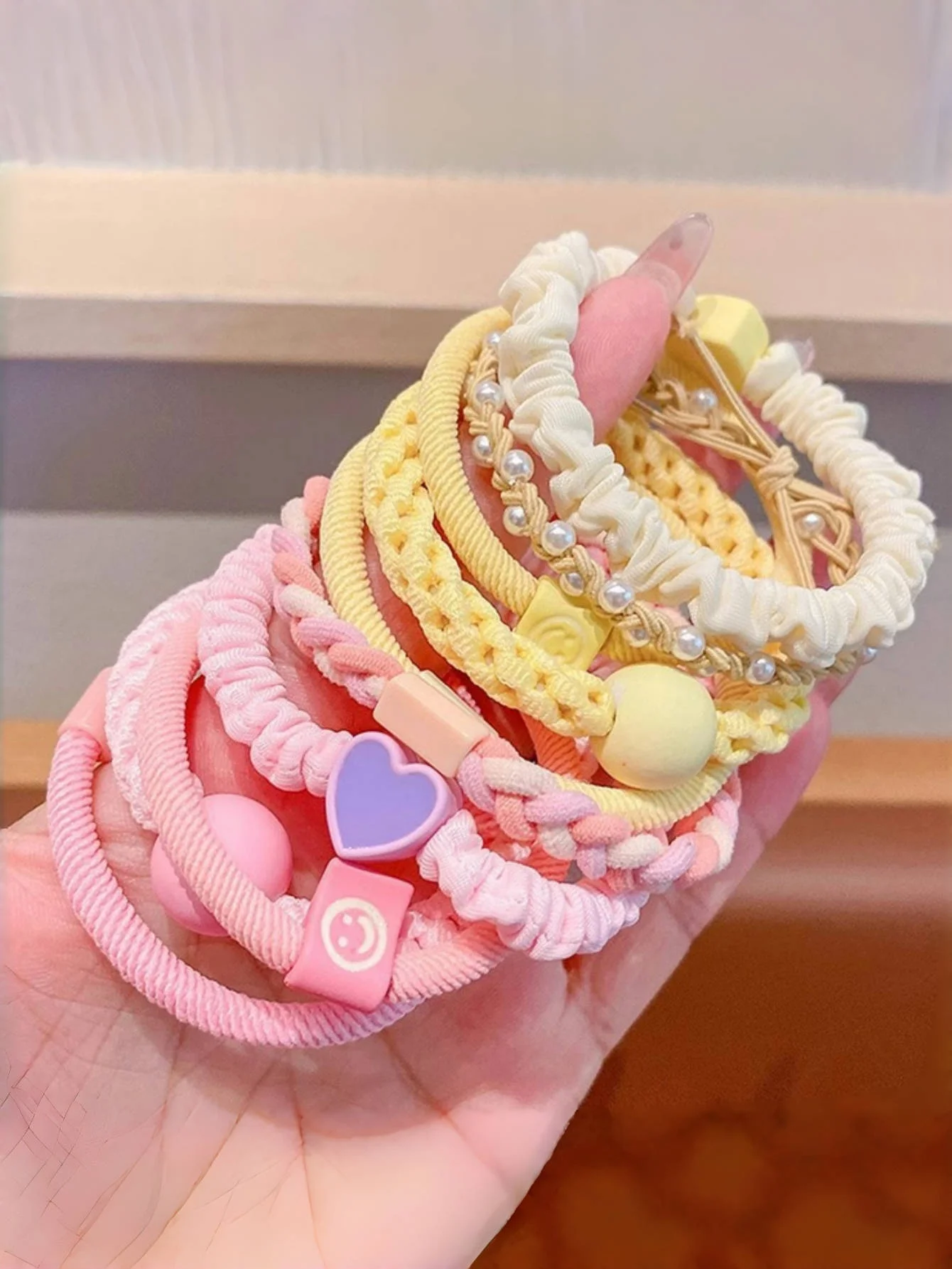 5PCS/ set of girls\' Macaron color hair band suitable for bun head ponytail colored rubber band girls hair tie