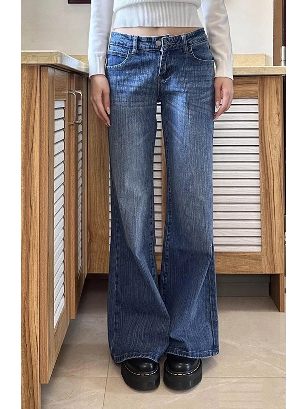 

American Retro Flared Jeans Women's New 2026 Low Waist Loose Fit Floor Length Pants Casual Wear All Seasons Durable