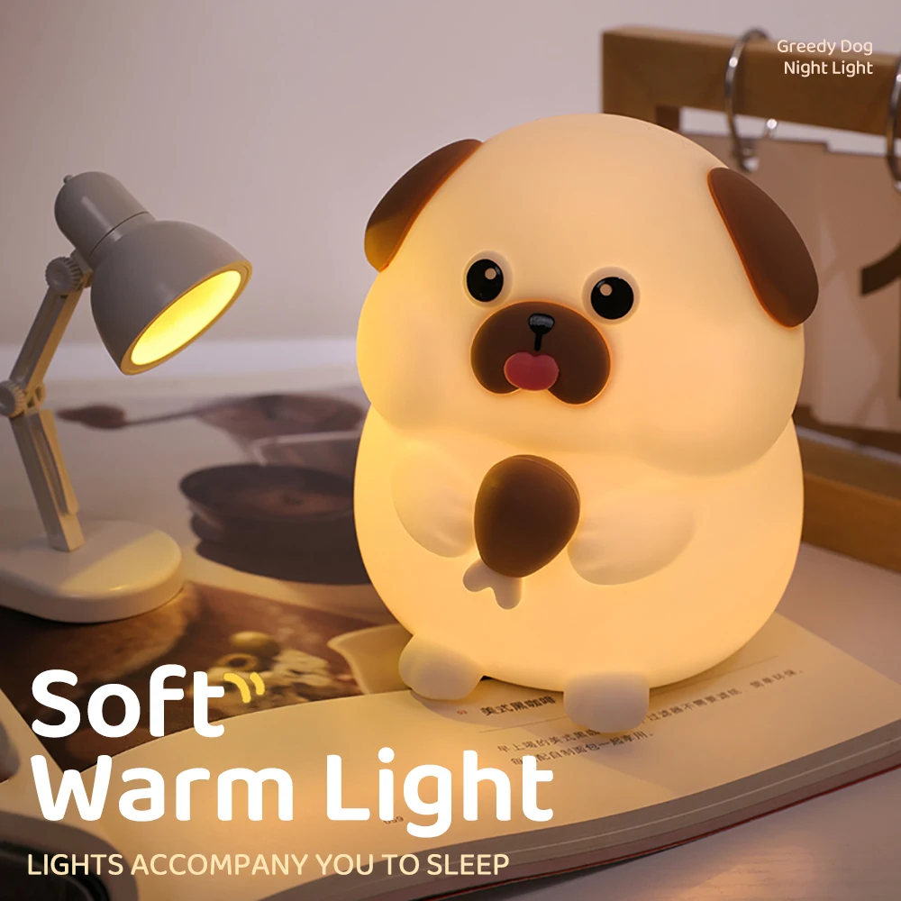 Lovely Dog Night Lights Timing Dimmable Safe Silicone Soft Children\'s Night Lamp Christmas Birthday Gift Bedside Decorative Lamp