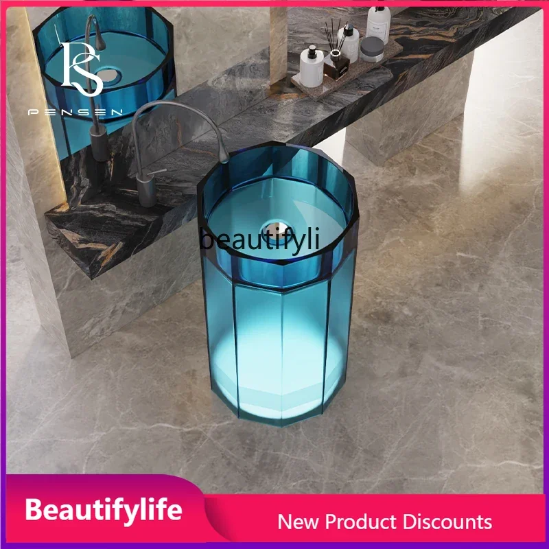 

MM46 Прозрачная цветная колонна из смолы, хрустальный умывальник, художественный круглый умывальник