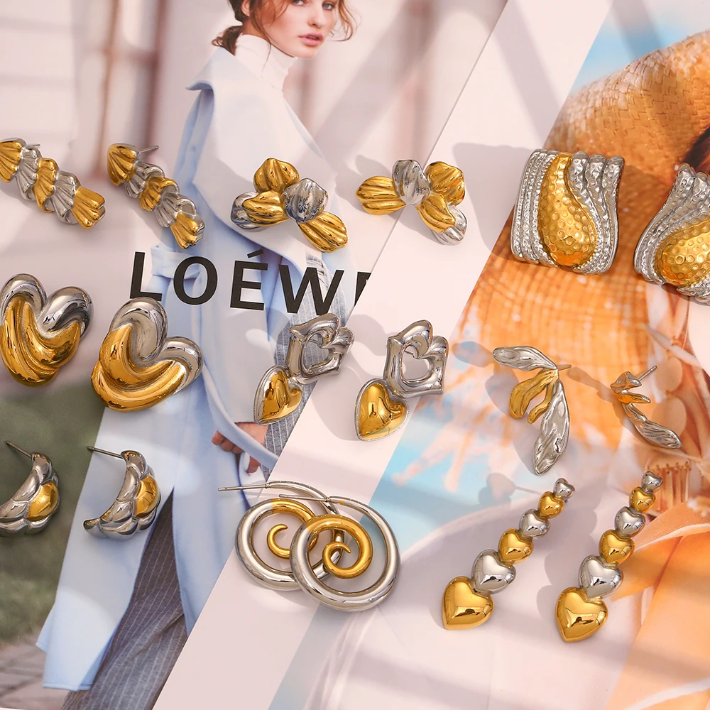E.B.belle Popular Double Color Heart Flower Spiral Titanium earrings Waterproof stainless steel women\'s jewelry Gift female