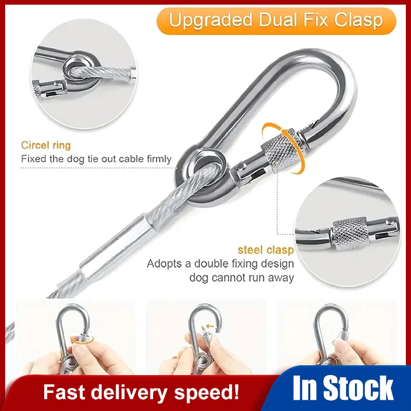 3-10M Double-Headed Dog Tie Out Cable Leash Raction Rope Metal Buckle Steel Wire Anti-Rust Training Collar Outdoor Dogs Strap