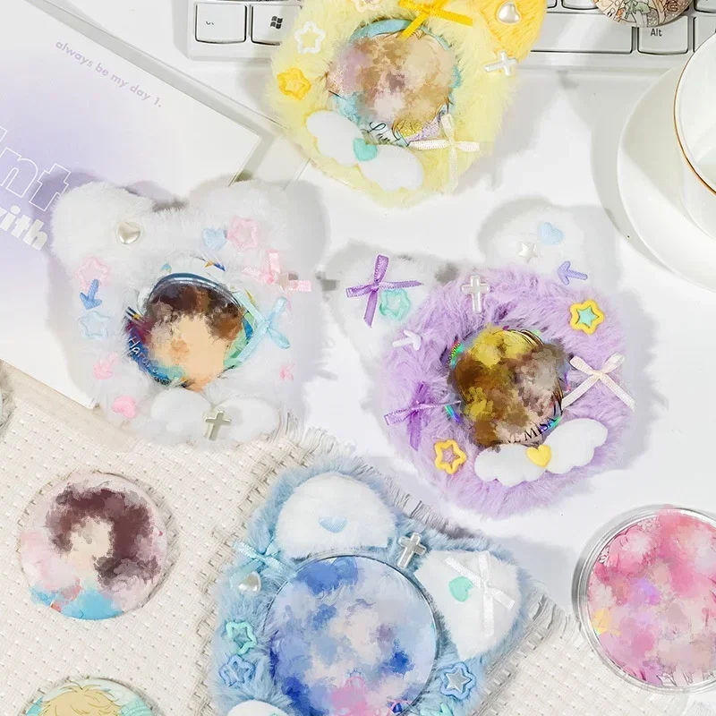 1 Piece Cartoon Furry Magnetic Badge Holder DIY Decor Anime Badge Cover Case Chic Cute Kitten Ear Bow Star Kpop Badge Holder