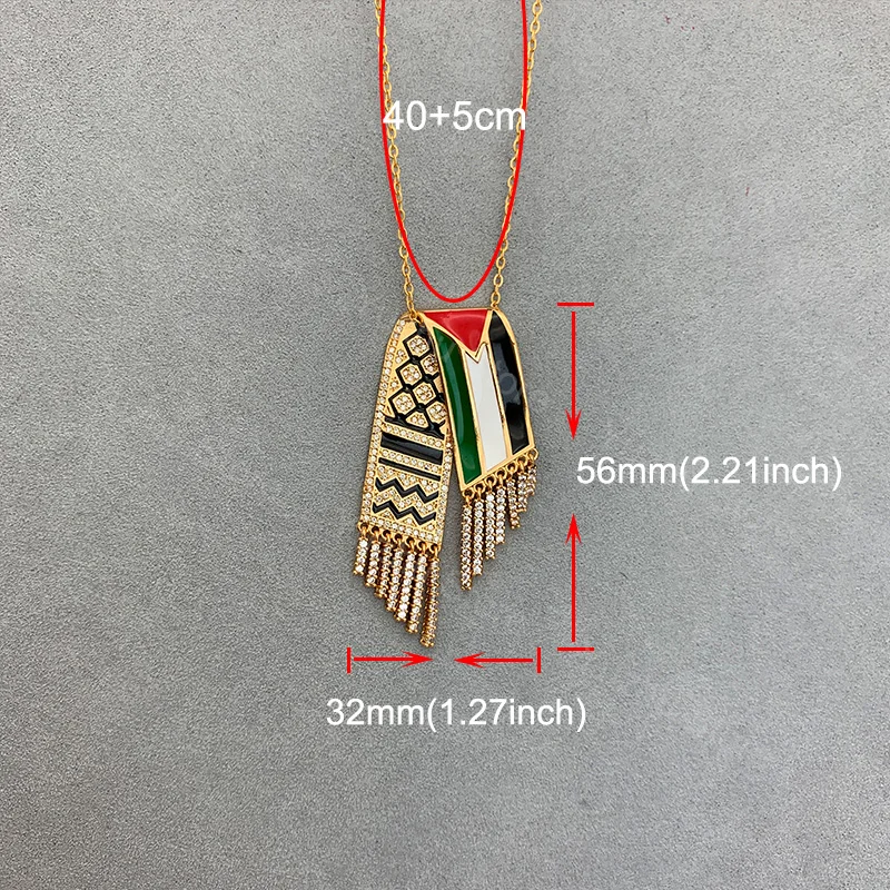 18K-لوحة وشاح شكل الزركون قلادة القلائد الفولاذ المقاوم للصدأ كوفية خريطة سلسلة مجوهرات شخصية للرجال النساء #2