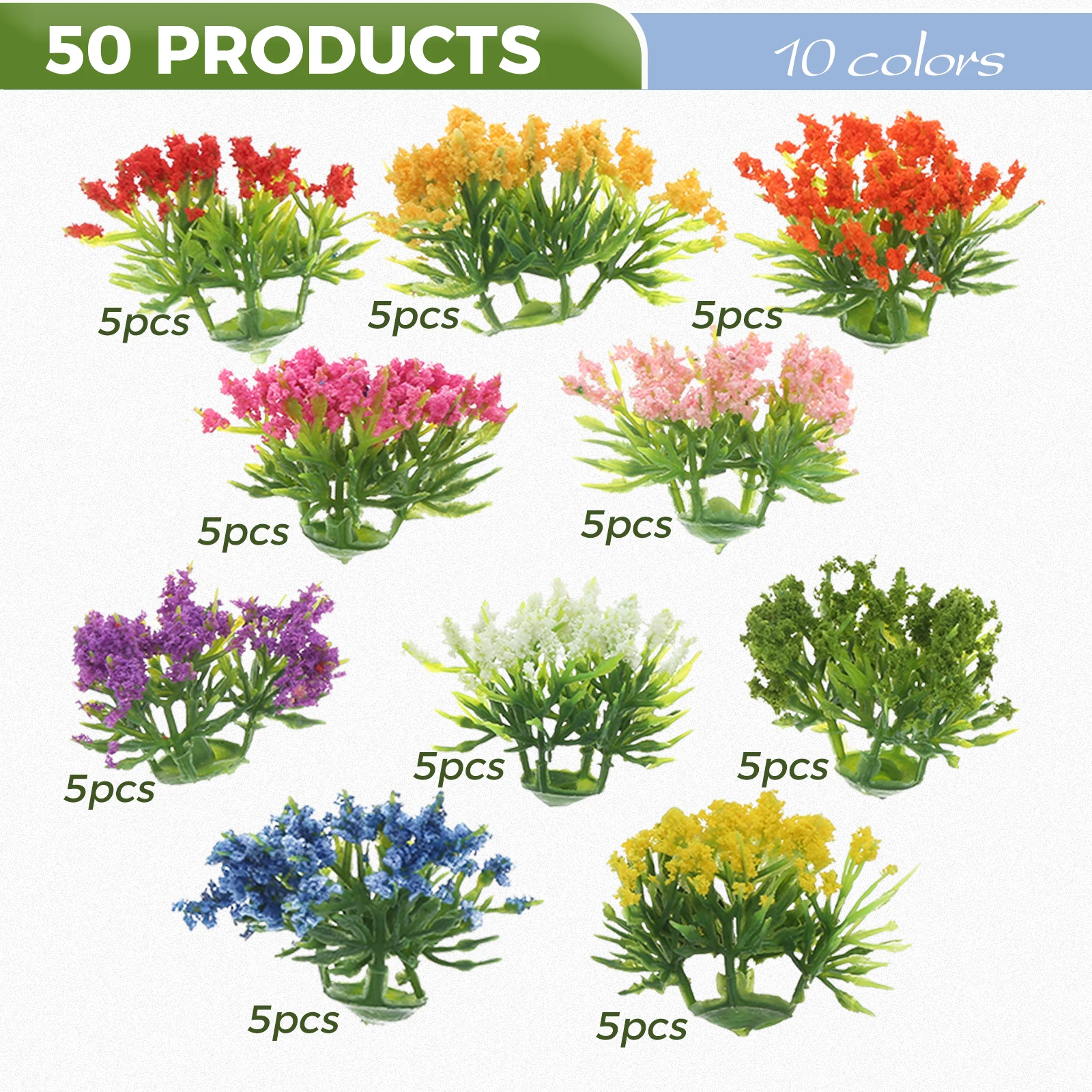 50pcs Mini Artificial Flower Clusters 3/5cm Colorful Vegetation Groups for DIY Micro Landscape Railway Diorama Fairy Garden