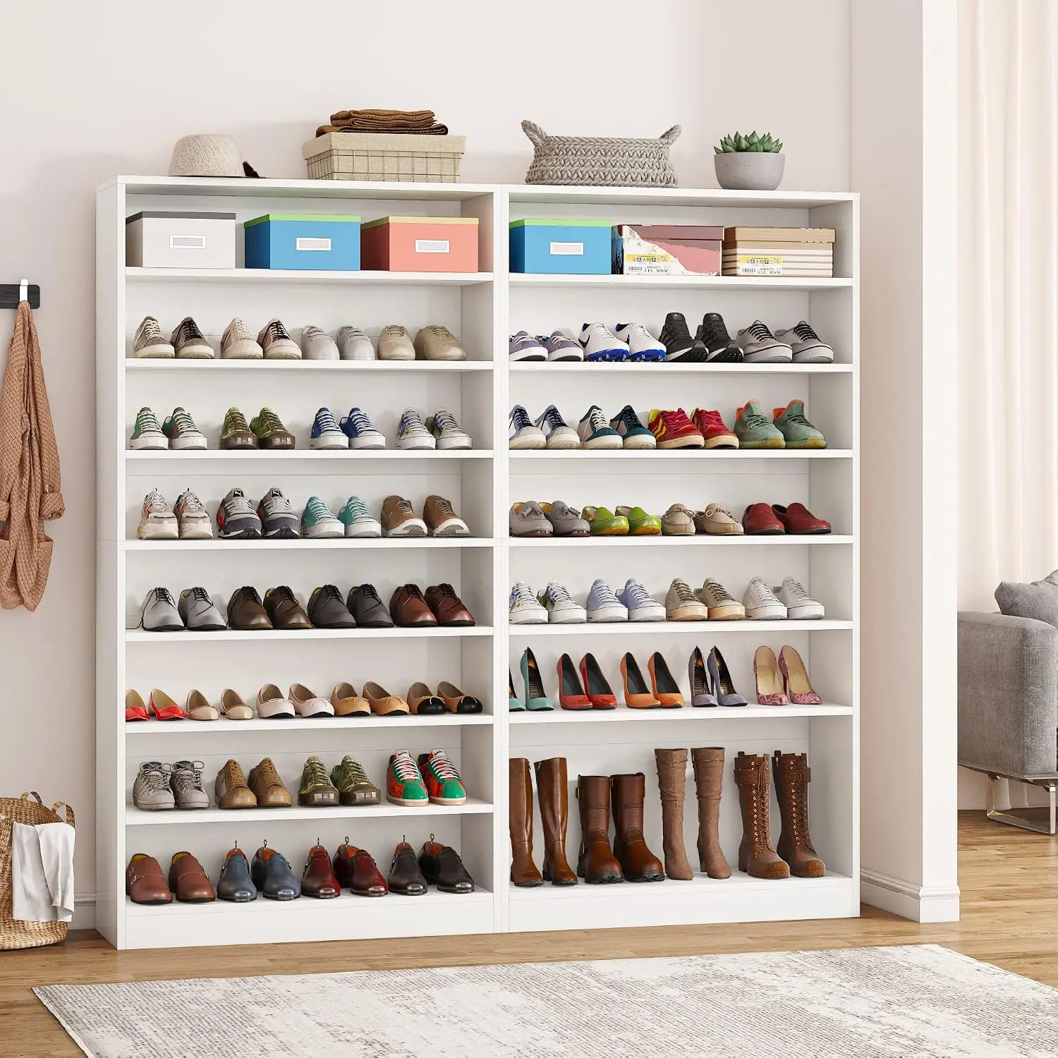 2PCS Shoe Cabinet, 9 Tiers 40-45 Pairs Heavy Duty Wood Freestanding Shoe Storage Cabinet, 70.8'' Tall Shoe Cabinet, Customized