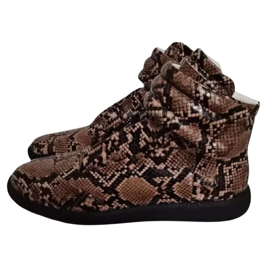 Men's Snake Print Leather High Top Shoes Boots Red German Trainers Breathable Versatile Casual Fashion Sneakers Plus Size 38-47