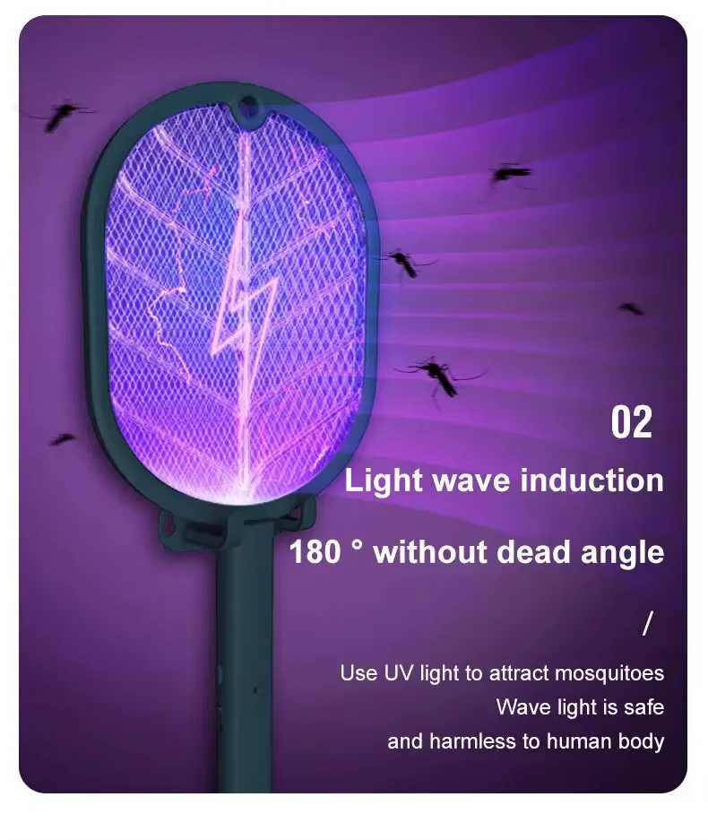 Electric Mosquito Swatter Mosquito Killer USB Rechargeable Angle Adjustable Electric Bug Zapper Fly Bat Insect Swatter