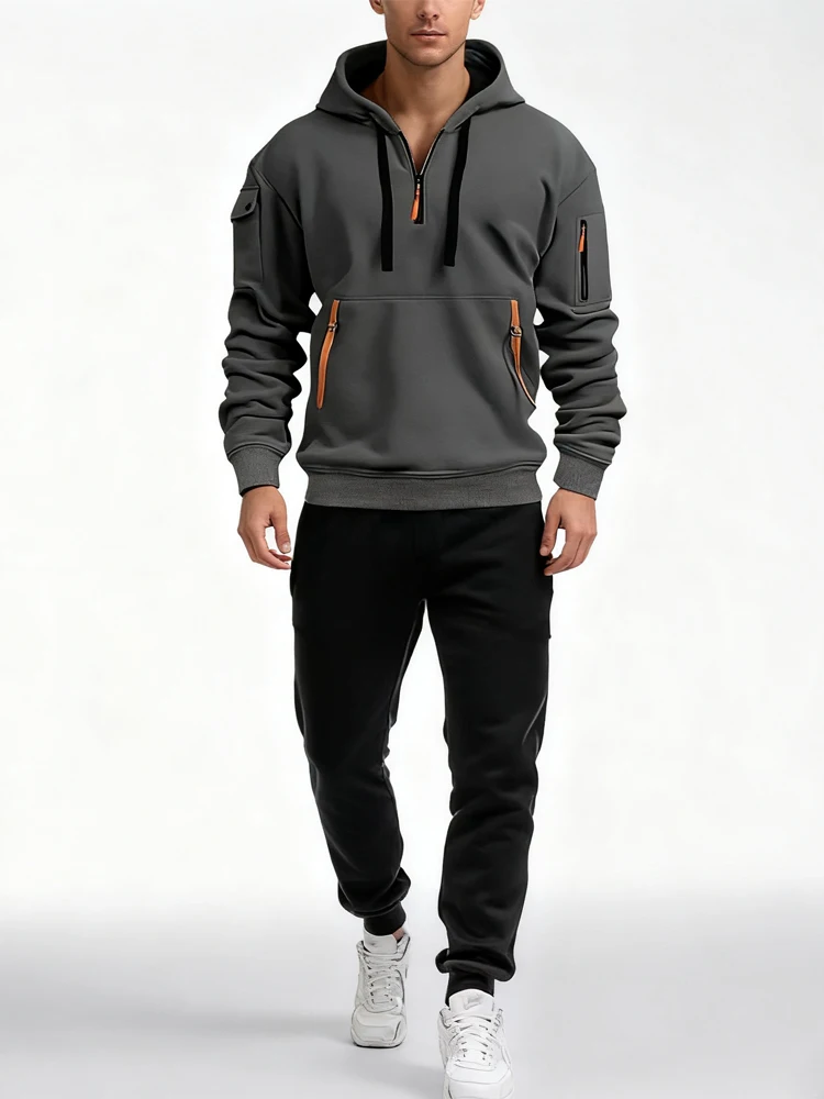 

Мужской комплект спортивной одежды, толстовка с капюшоном, длинные брюки све, осенний сезон, повседневная одежда на молнии на молнии для отдыха, ансамбль