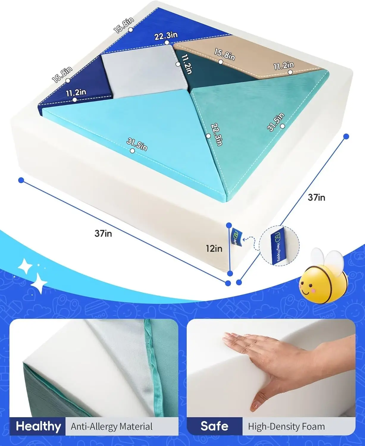 Tangram-puzle de 8 piezas para niños, sofá Modular de espuma para sala de juegos, Montessori, fuerte Building