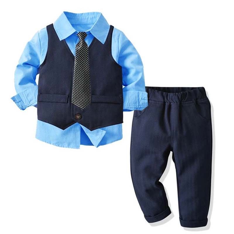 Kids Gentleman Wedding Costume Boy Formal Clothes Performance Suit Prom Party Tie Blazer Children\'s Day Boys School Uniform 1-9T