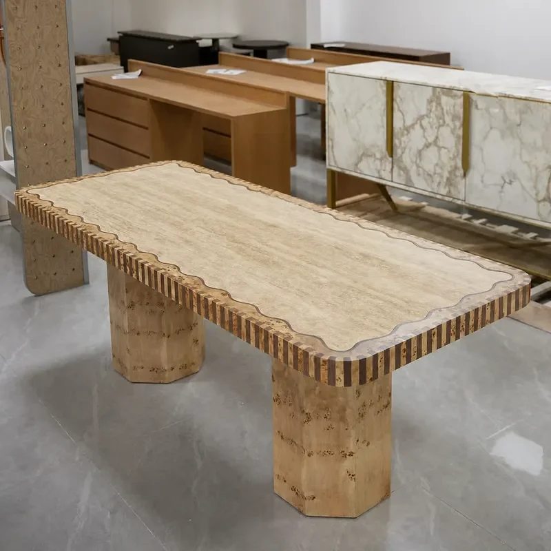 Medieval Style Tree Tumor Pattern Solid Wood Dining Table Wabi Sabi Rectangular Art Retro Homestay Negotiation Table