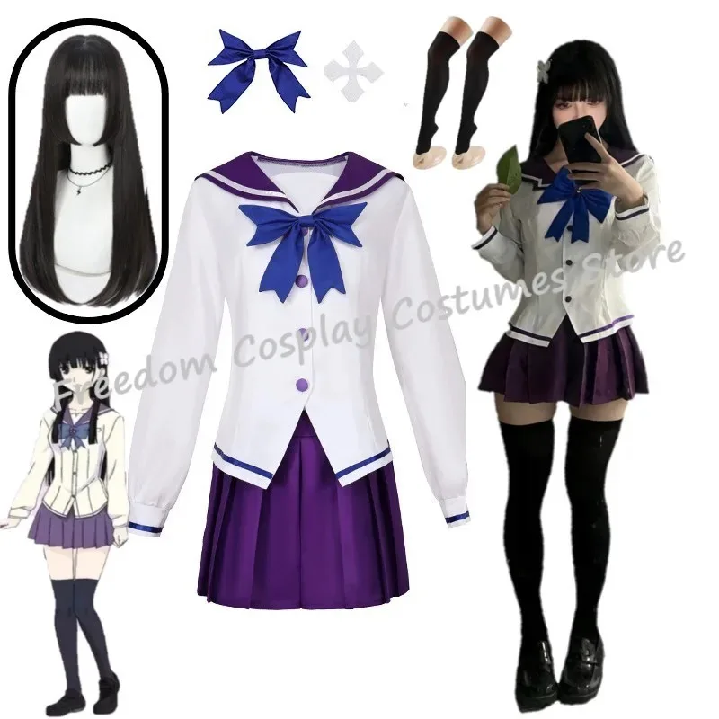 LQAnime Undying Love Sanka Rea Sankarea Cosplay Costume Wig Japanese JK Uniform Purple Skirt Woman Girl Lovely Campus Sailor Sui
