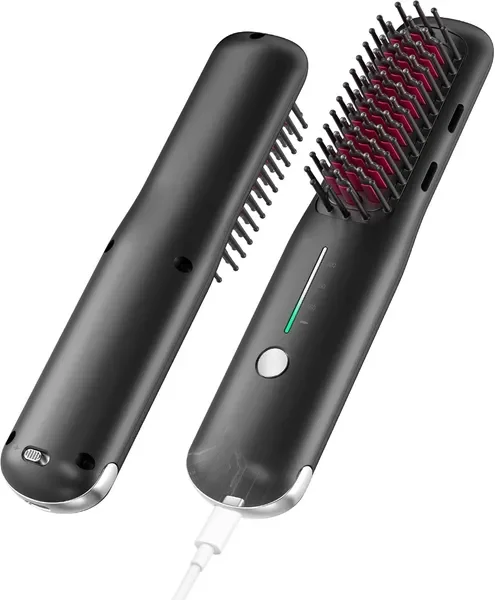 

Porta Mini Hair Straightening Brush for Travel– Cordl& USB Rechargeable,Ionic Hot Comb for Frizz-Free