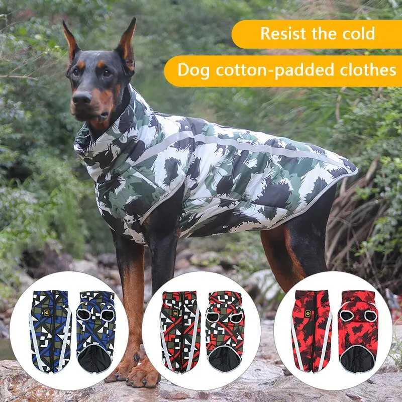 Dog Cotton-Padded Clothes Autumn And Winter Geometric Color Contrast Graffiti Design Thickened Warm Pet Dogs Windproof-Clothes