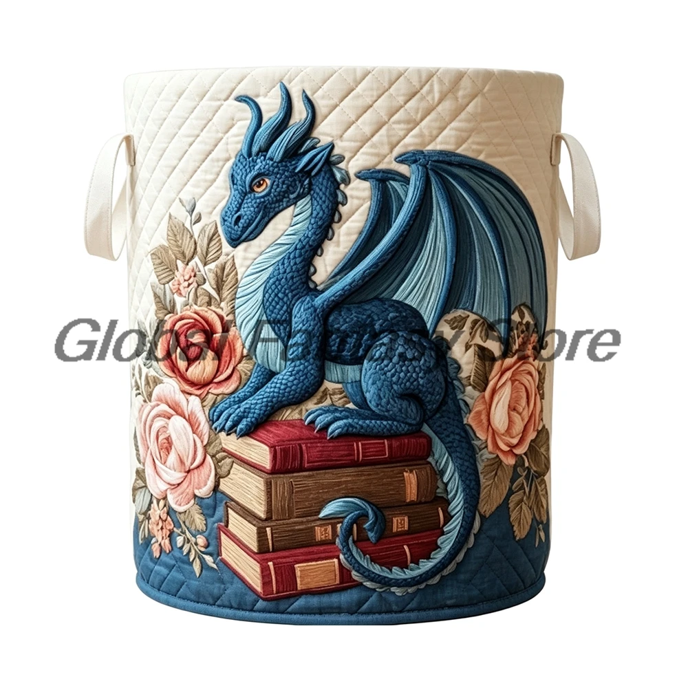 Fantasy Dragon Quilted Laundry Basket Clothes Foldable Storage Bin Home Organizer Hamper with Handles