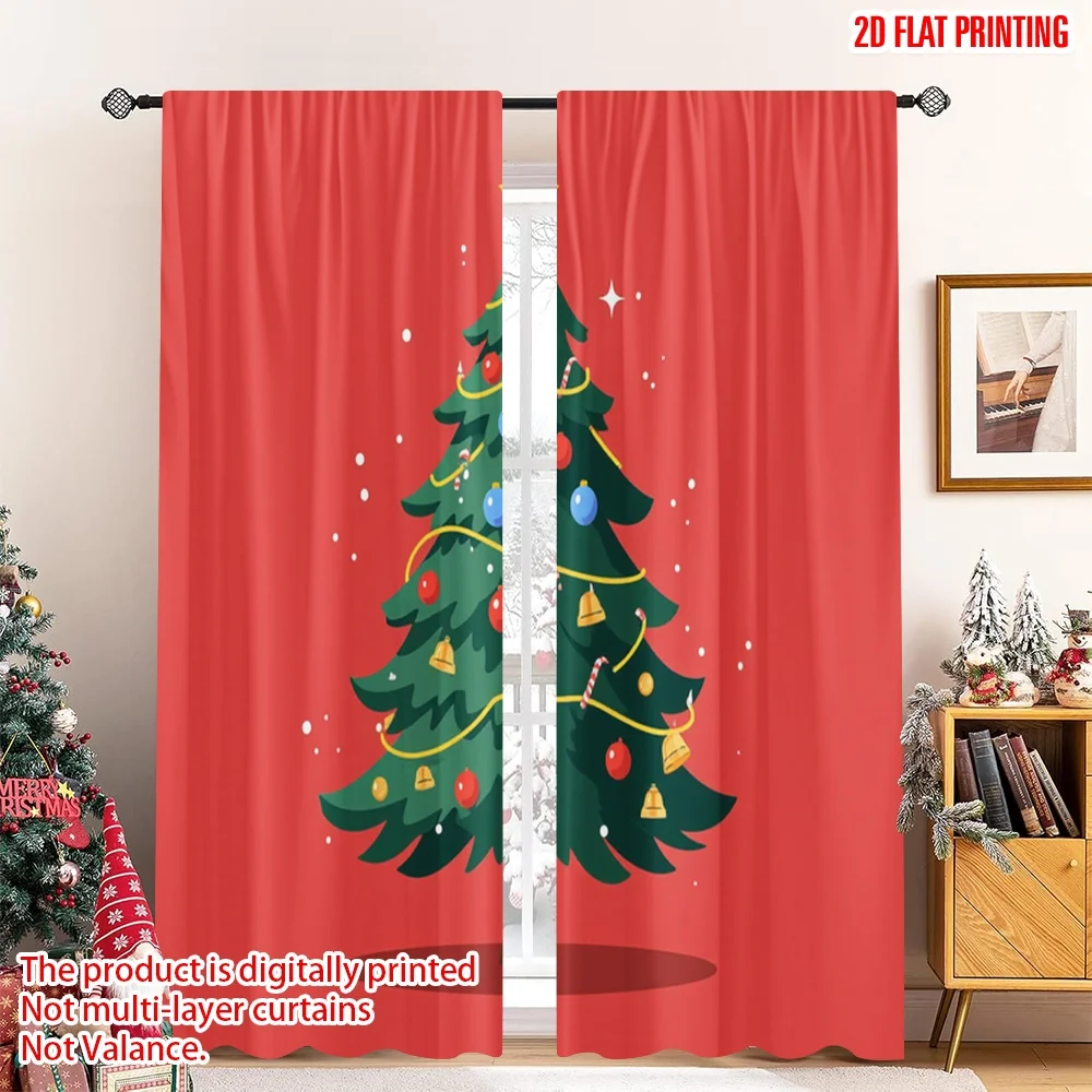 

2pcs 2D flat printing Merry Christmas Popular Curtains Christmas Tree Ornaments Festive_a Polyester Without Electricity Party