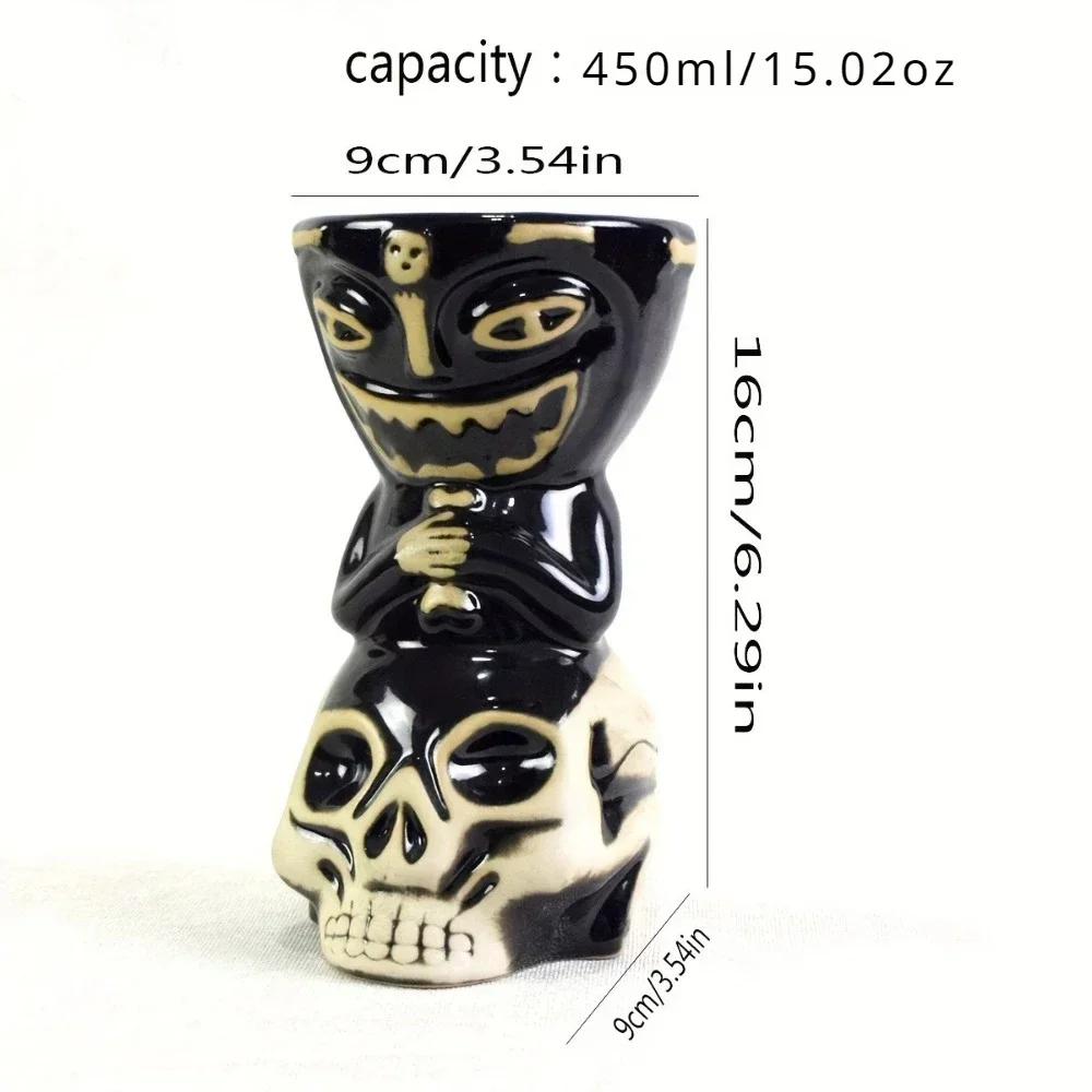 1pc Skull Tiki Mug Hawaiian Cocktail Mugs Beer Creative Ceramic Cup for Bars Restaurants Families Parties Party Gifts Tool 450ml