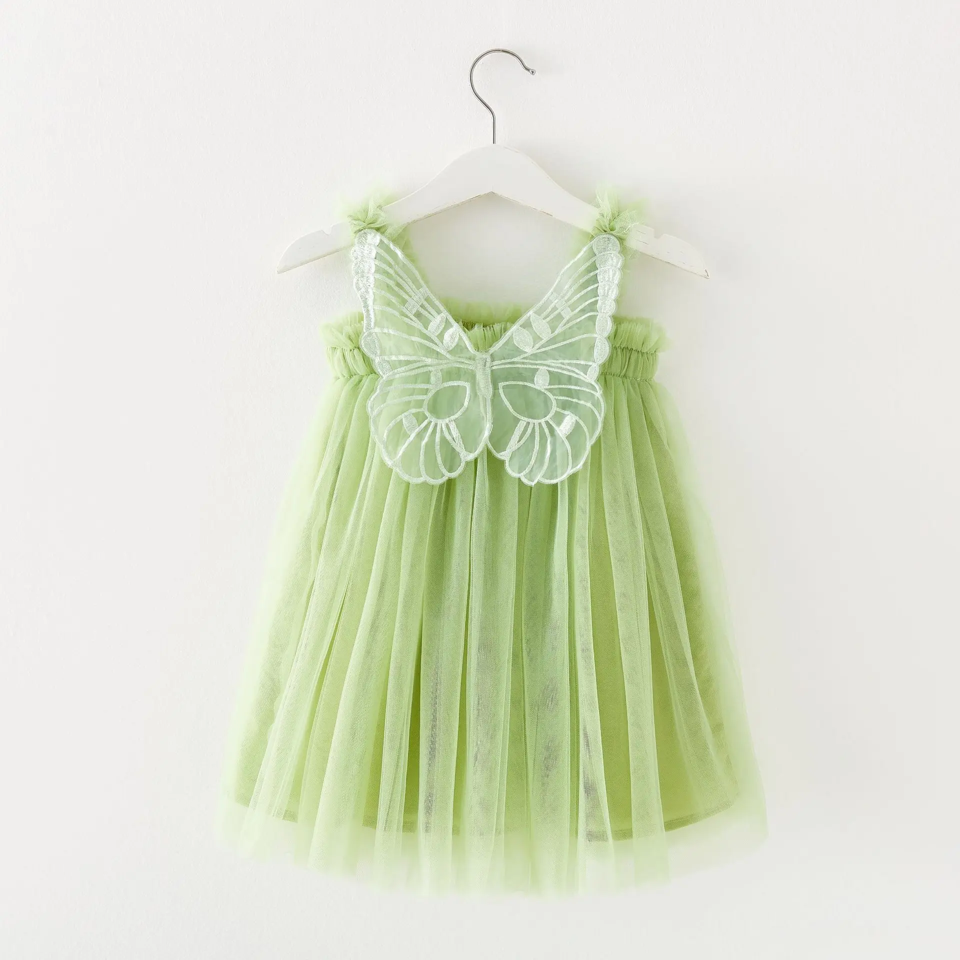 

2024 Summer Kids Clothes for Children Girls Princess Party Birthday Dress Back Bow Wings Fairy Strap Butterfly Mesh Dress 1-6Y