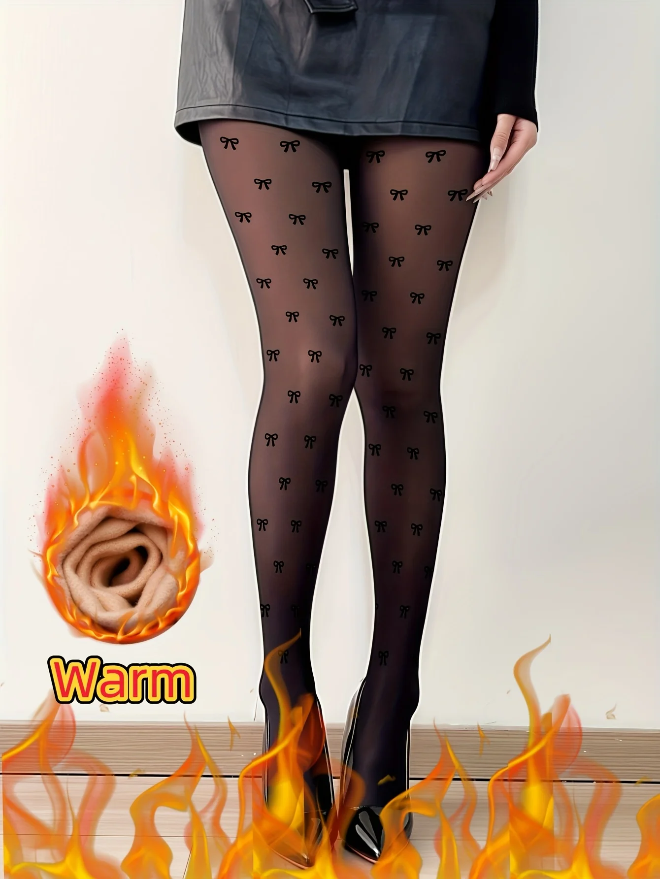 Women's Winter Thickened Fleece High Elasticity Tights Black Sexy Outerwear Trendy Polka Dot Pantyhose
