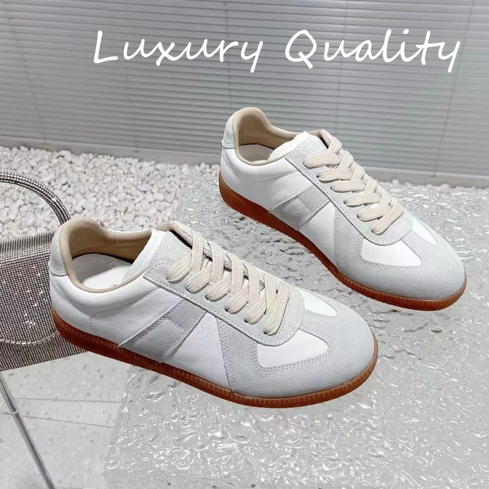 2024 New Women's Sneakers Lace Up Round Toe Casual Running Shoes Suede Leather Patchwork Outdoor Comfort Flat Sports Shoes