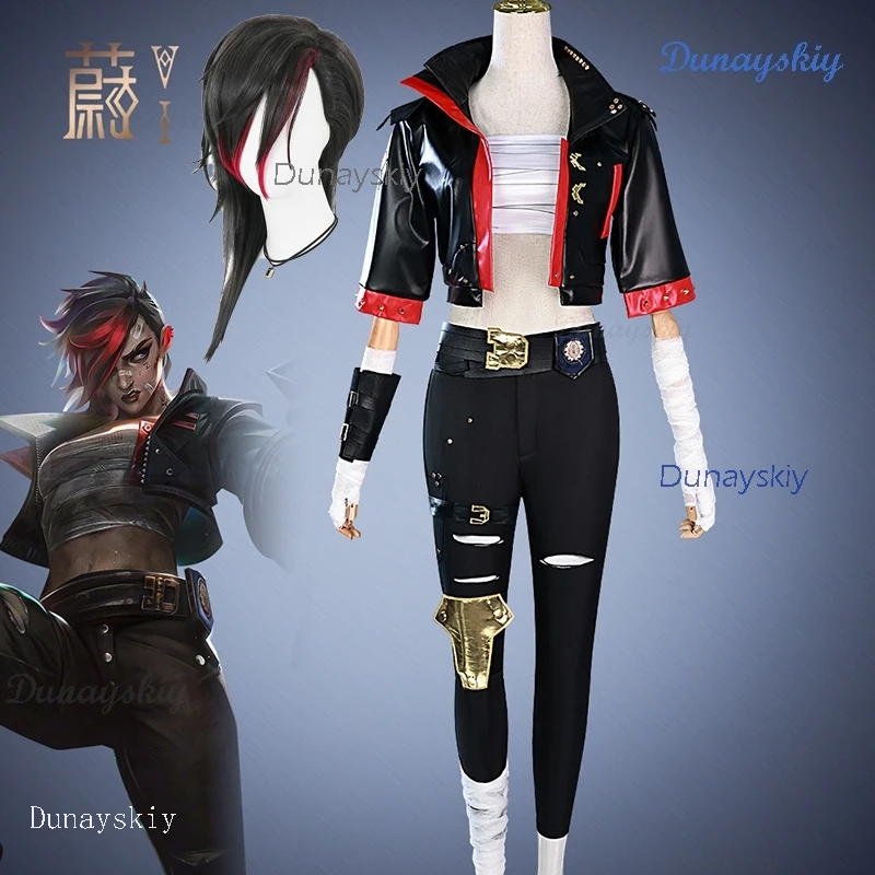 Vi Violet Anime Cosplay Arcane S2 Tv Lol Anime Cosplay Black Coat Costume Game RolePlay Women Outfit Halloween Fancy Party Jacke