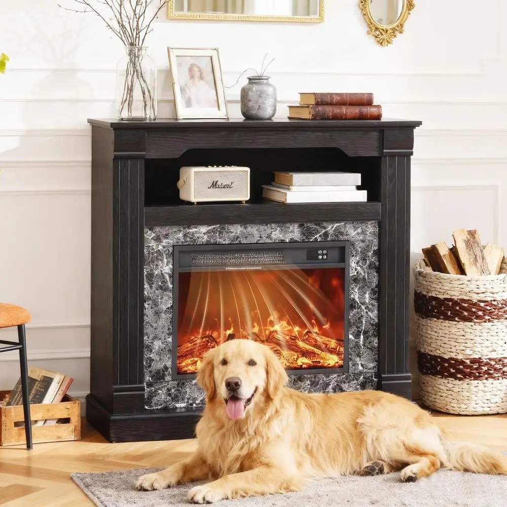 

H Small Electric Fireplace with Mantel,4800 BTU 6099F Heating Small Medium Rooms,LED Flame,Remote Control,Overheat Protection,S
