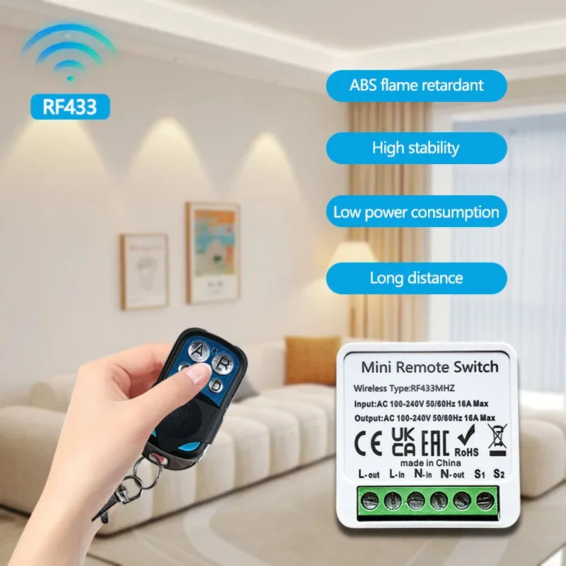 Interruttore luce telecomando Wireless 433MHz 16A 4 tasti ricevitore relè RF interruttore Timer interruttore pannello a parete per illuminazione Led