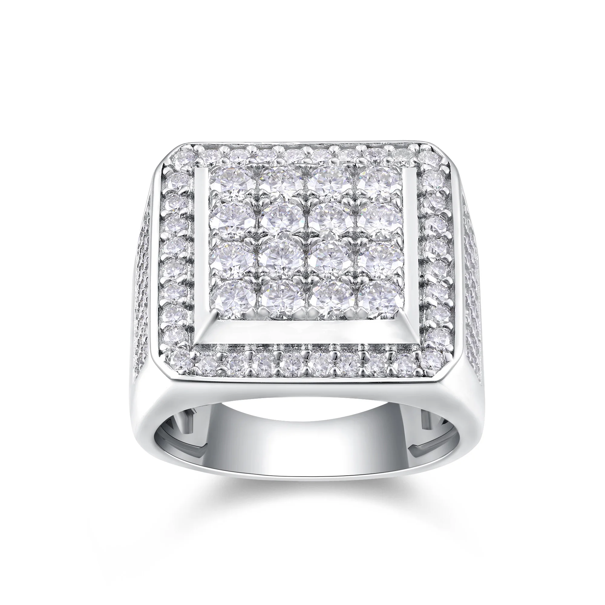 JIUZUAN Full Moissanite Men's Ring Hip Hop 925 Silver 18K Gold Plated Pave Jewelry Gift Comes with GRA Certificate