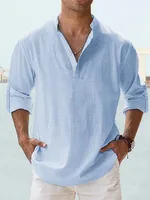 Chemises à manches longues pour hommes, 12 couleurs, chemises décontractées, légères, chemise Henley de plage, chemise hawaïenne pour hommes, t-shirts sur mesure 1