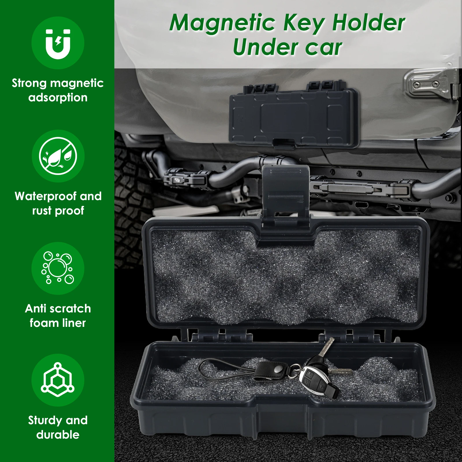 Magnetic Key Holder Under Car Spare Magnetic Key Box Waterproof Stash Case Strong Dual Magnet Key boxs for Car Outdoor Travel