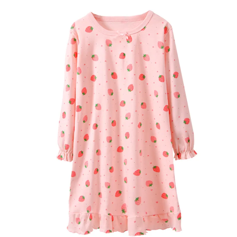 Children Clothes Baby Autumn Spring Long Sleeve Girl Pajama Nightdress Home Clothes 110-175 Students Strawberry 100%Cotton