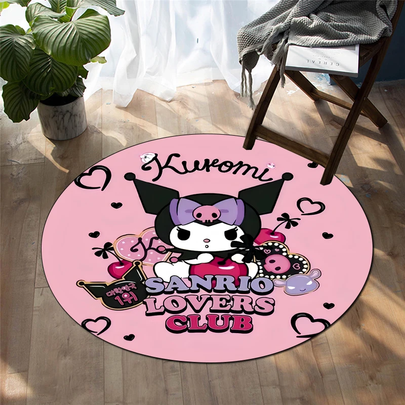 Kuromi Round Carpet for Living Room Rugs Camping Picnic Mats Flannel Anti-Slip Rug Yoga Mat Gifts