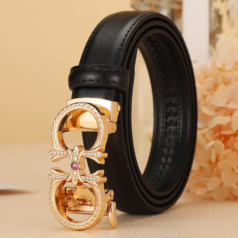 Женский ремень Модный, простой, универсальный, из натуральной кожи с автоматической пряжкой Высококачественный женский ремень с красочным поясом