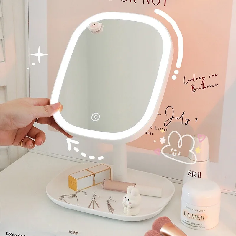 Espejo de maquillaje táctil LED con brillo, espejo de tocador de escritorio para mujer, Base estable de reflexión de alta definición para rutina